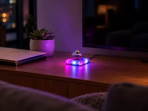 The lamp on a TV console