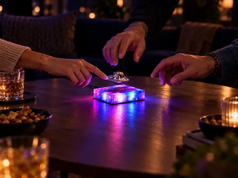 Friends reaching to spin the UFO