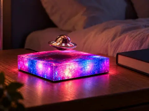 Glowing pink on a bedside table