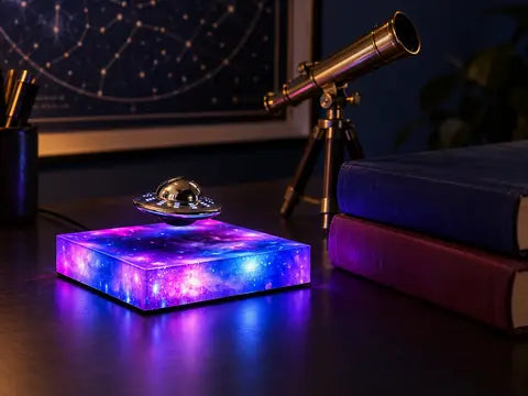 Next to a brass telescope